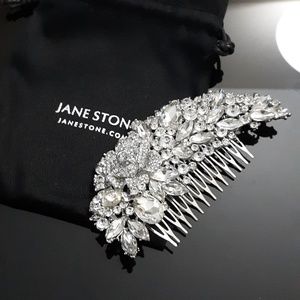 Jane Stone Silver Rhinestone Flower Hair Comb